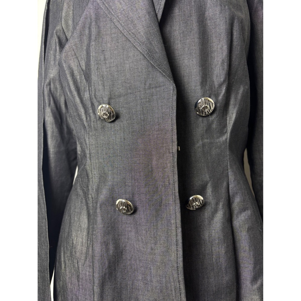 Ming Wang Blazer Jacket Women S Gray Excellent Double Breasted Cotton Office - Picture 2 of 7